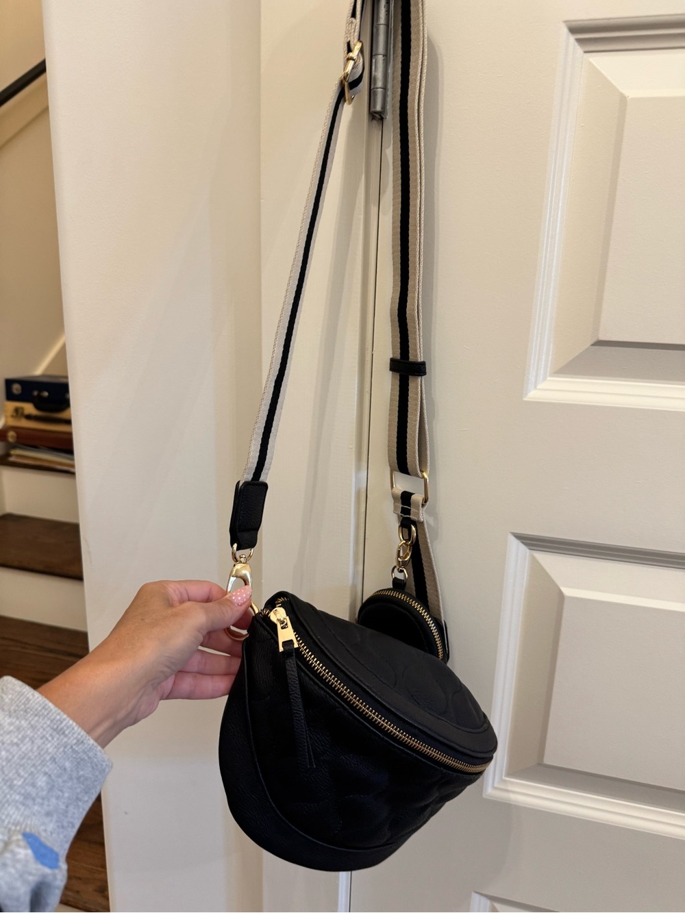 Universal Thread Black Quilted Crossbody with Striped Adjustable Strap